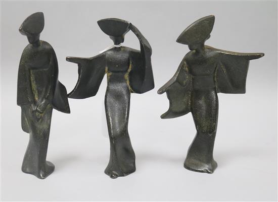 Three Japanese cast iron figures of Geisha